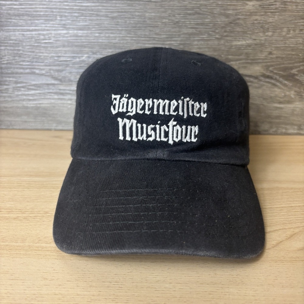 Jagermeister Hat Cap Fitted Mens Medium Large Black Music Tour Embroidered Logo